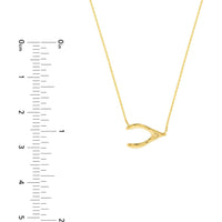 Olas d'Oro - 14K Yellow Gold Sideways Wishbone Adjustable Necklace Luck and Fortune Symbol