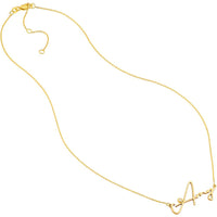 Olas d'Oro - 14K Yellow Gold Signature Diamond Bezel Nameplate Necklace with 1.7mm Diamond - 0.02 Carat Total Diamond Weight