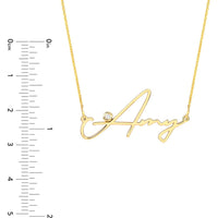 Olas d'Oro - 14K Yellow Gold Signature Diamond Bezel Nameplate Necklace with 1.7mm Diamond - 0.02 Carat Total Diamond Weight