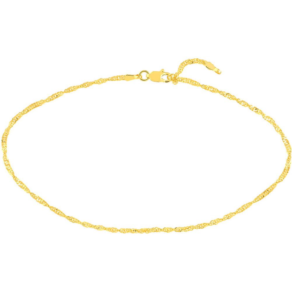 Olas d'Oro - 14K Yellow Gold Singapore Chain Adjustable Anklet - 9-10 Inches Length