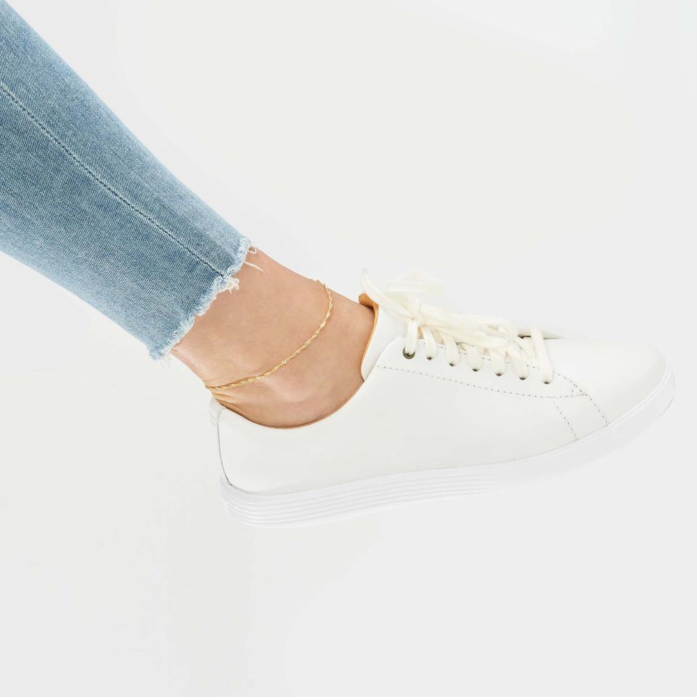 Olas d'Oro - 14K Yellow Gold Singapore Chain Adjustable Anklet - 9-10 Inches Length