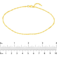 Olas d'Oro - 14K Yellow Gold Singapore Chain Adjustable Anklet - 9-10 Inches Length