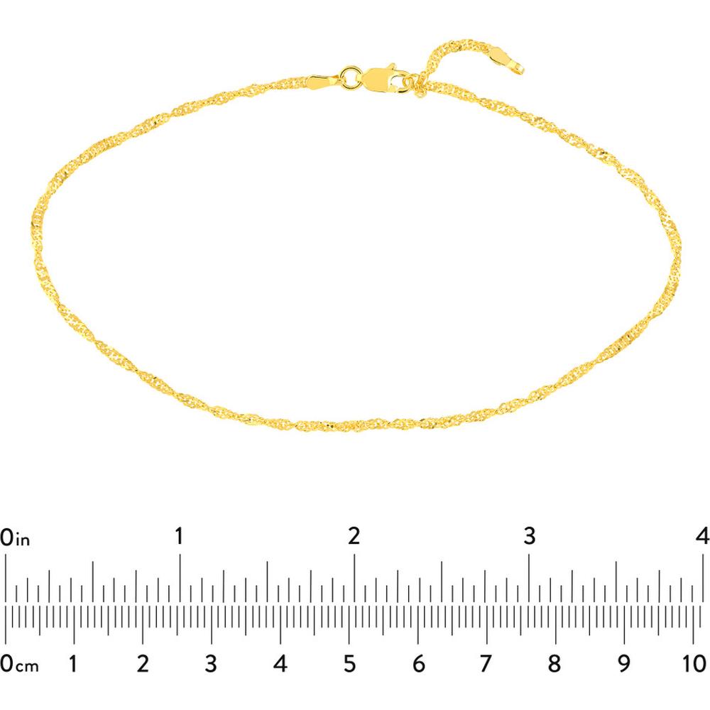 Olas d'Oro - 14K Yellow Gold Singapore Chain Adjustable Anklet - 9-10 Inches Length