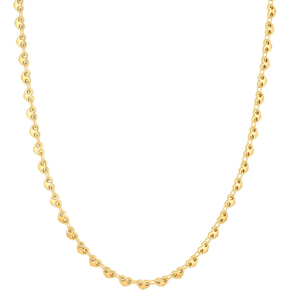 Olas d'Oro - 14K Yellow Gold Small Heart Link Chain Bracelet - 7.25" Length, Solid Gold