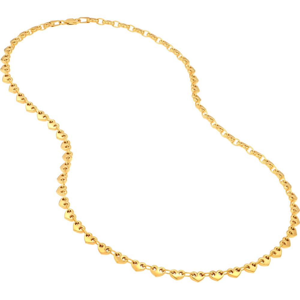 Olas d'Oro - 14K Yellow Gold Small Heart Link Chain Bracelet - 7.25" Length, Solid Gold
