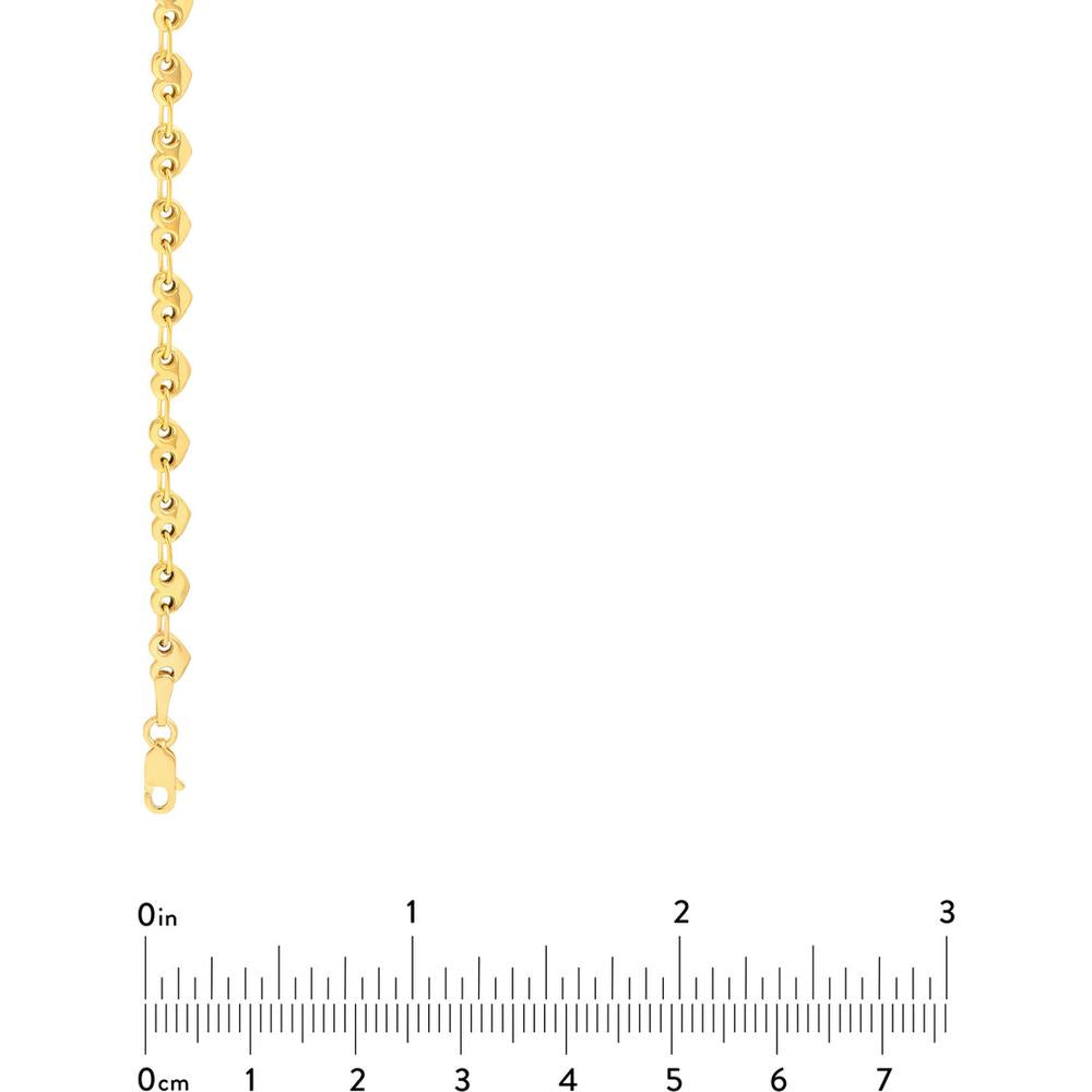 Olas d'Oro - 14K Yellow Gold Small Heart Link Chain Bracelet - 7.25" Length, Solid Gold
