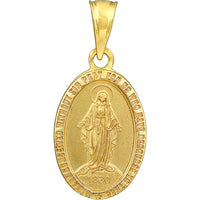 Olas d'Oro - 14K Yellow Gold Small Oval Blessed Mary Medal - Faithful Religious Pendant
