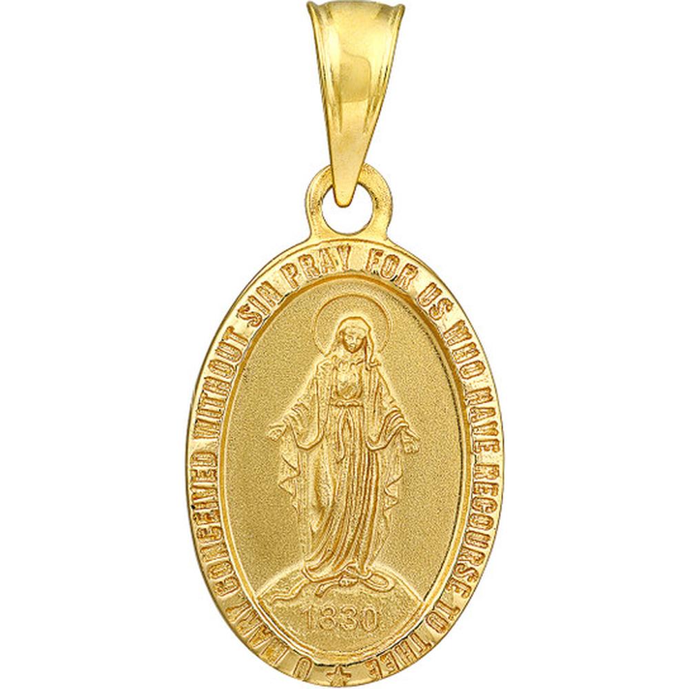 Olas d'Oro - 14K Yellow Gold Small Oval Blessed Mary Medal - Faithful Religious Pendant