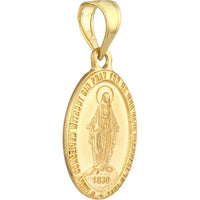 Olas d'Oro - 14K Yellow Gold Small Oval Blessed Mary Medal - Faithful Religious Pendant