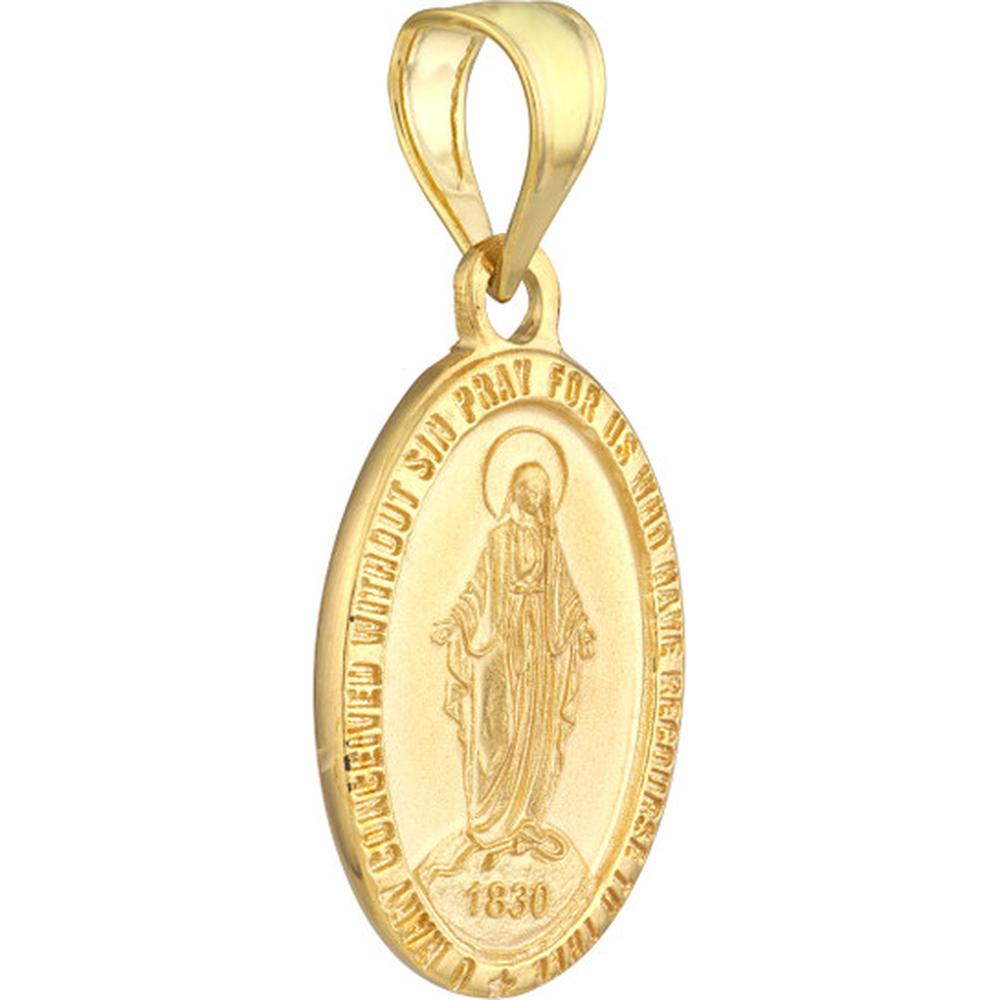 Olas d'Oro - 14K Yellow Gold Small Oval Blessed Mary Medal - Faithful Religious Pendant