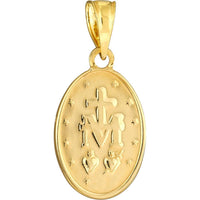 Olas d'Oro - 14K Yellow Gold Small Oval Blessed Mary Medal - Faithful Religious Pendant