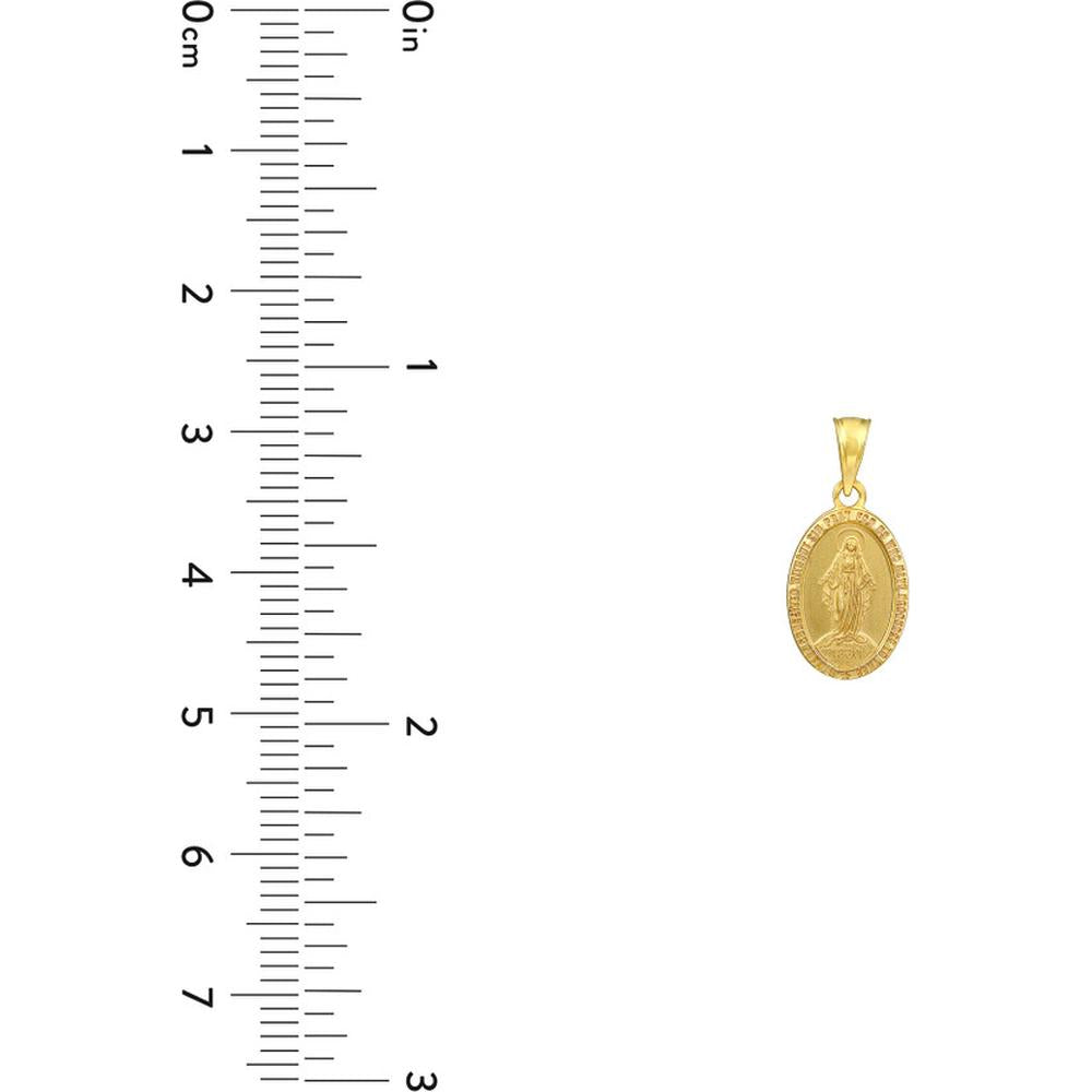 Olas d'Oro - 14K Yellow Gold Small Oval Blessed Mary Medal - Faithful Religious Pendant
