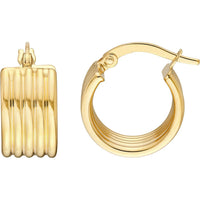 Olas d'Oro - 14K Yellow Gold Small Round Ribbed Hoop Earrings - 2.20 Grams Total Weight