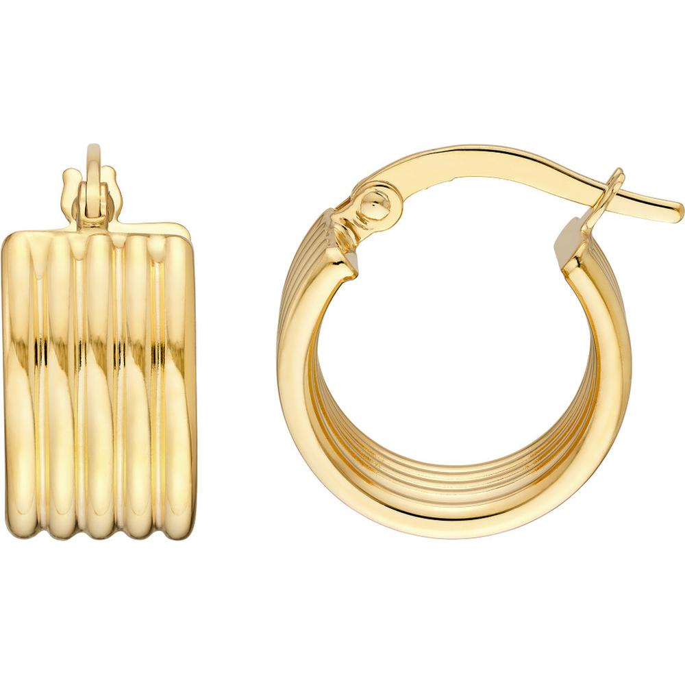 Olas d'Oro - 14K Yellow Gold Small Round Ribbed Hoop Earrings - 2.20 Grams Total Weight