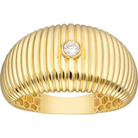 Olas d'Oro - 14K Yellow Gold Small Shrimp Band Ring with Diamond Accent - 1/20tcw