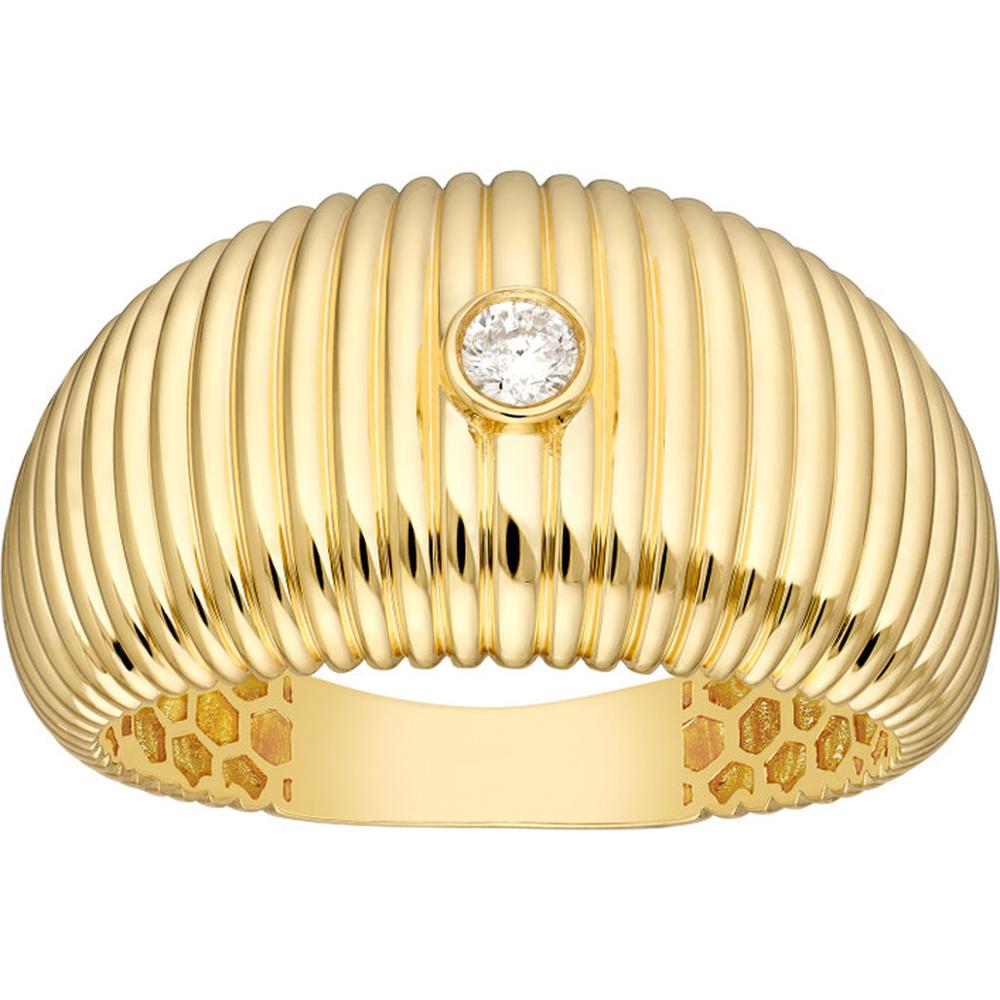 Olas d'Oro - 14K Yellow Gold Small Shrimp Band Ring with Diamond Accent - 1/20tcw