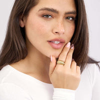 Olas d'Oro - 14K Yellow Gold Small Shrimp Band Ring with Diamond Accent - 1/20tcw