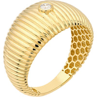 Olas d'Oro - 14K Yellow Gold Small Shrimp Band Ring with Diamond Accent - 1/20tcw