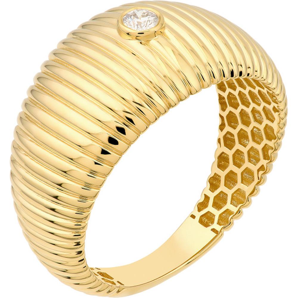 Olas d'Oro - 14K Yellow Gold Small Shrimp Band Ring with Diamond Accent - 1/20tcw