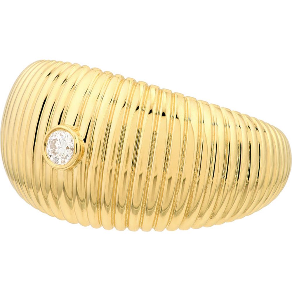 Olas d'Oro - 14K Yellow Gold Small Shrimp Band Ring with Diamond Accent - 1/20tcw