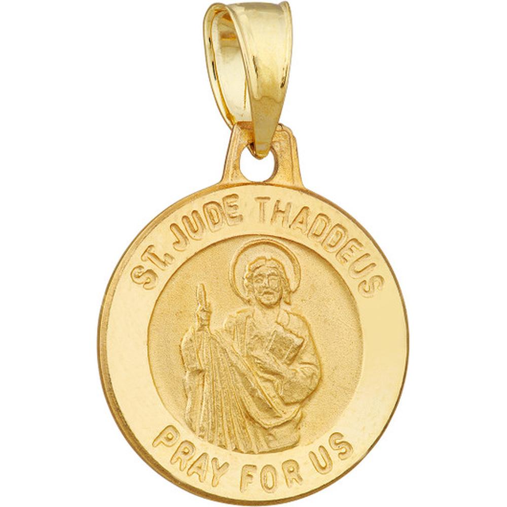 Olas d'Oro - 14K Yellow Gold Small St. Jude Medal Pendant - Faithful Religious Jewelry