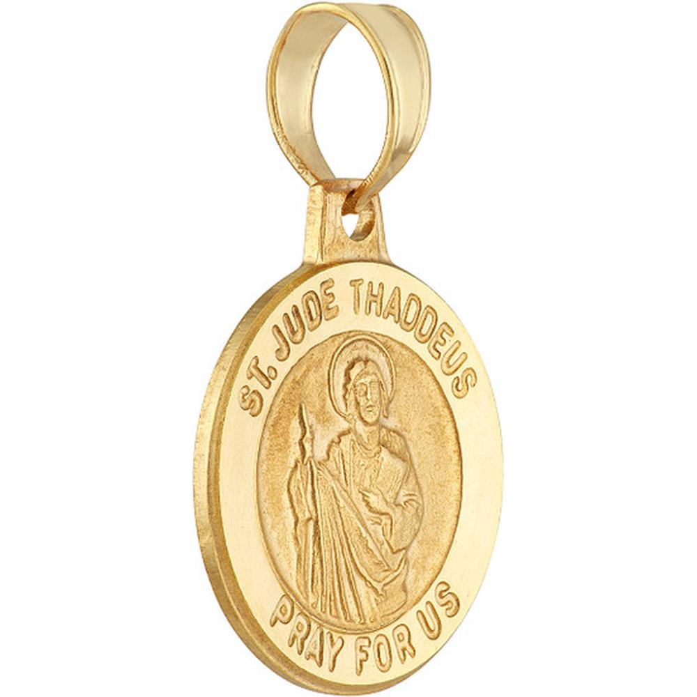 Olas d'Oro - 14K Yellow Gold Small St. Jude Medal Pendant - Faithful Religious Jewelry