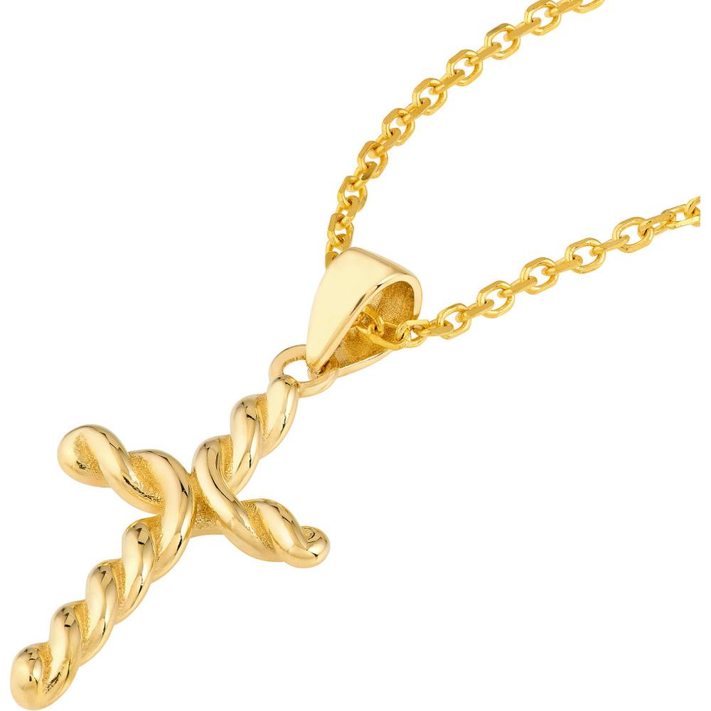 Olas d'Oro - 14K Yellow Gold Small Twist Cross Pendant - 1.30 Grams