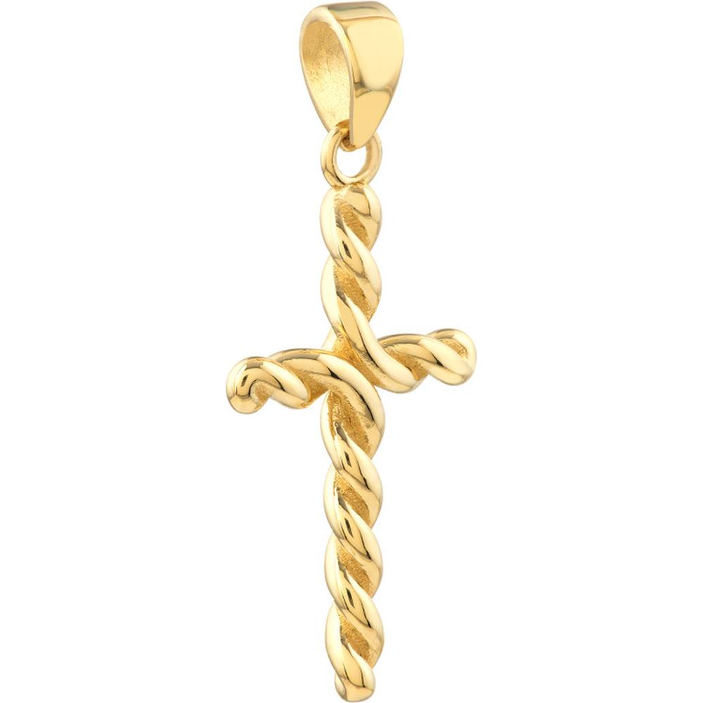 Olas d'Oro - 14K Yellow Gold Small Twist Cross Pendant - 1.30 Grams