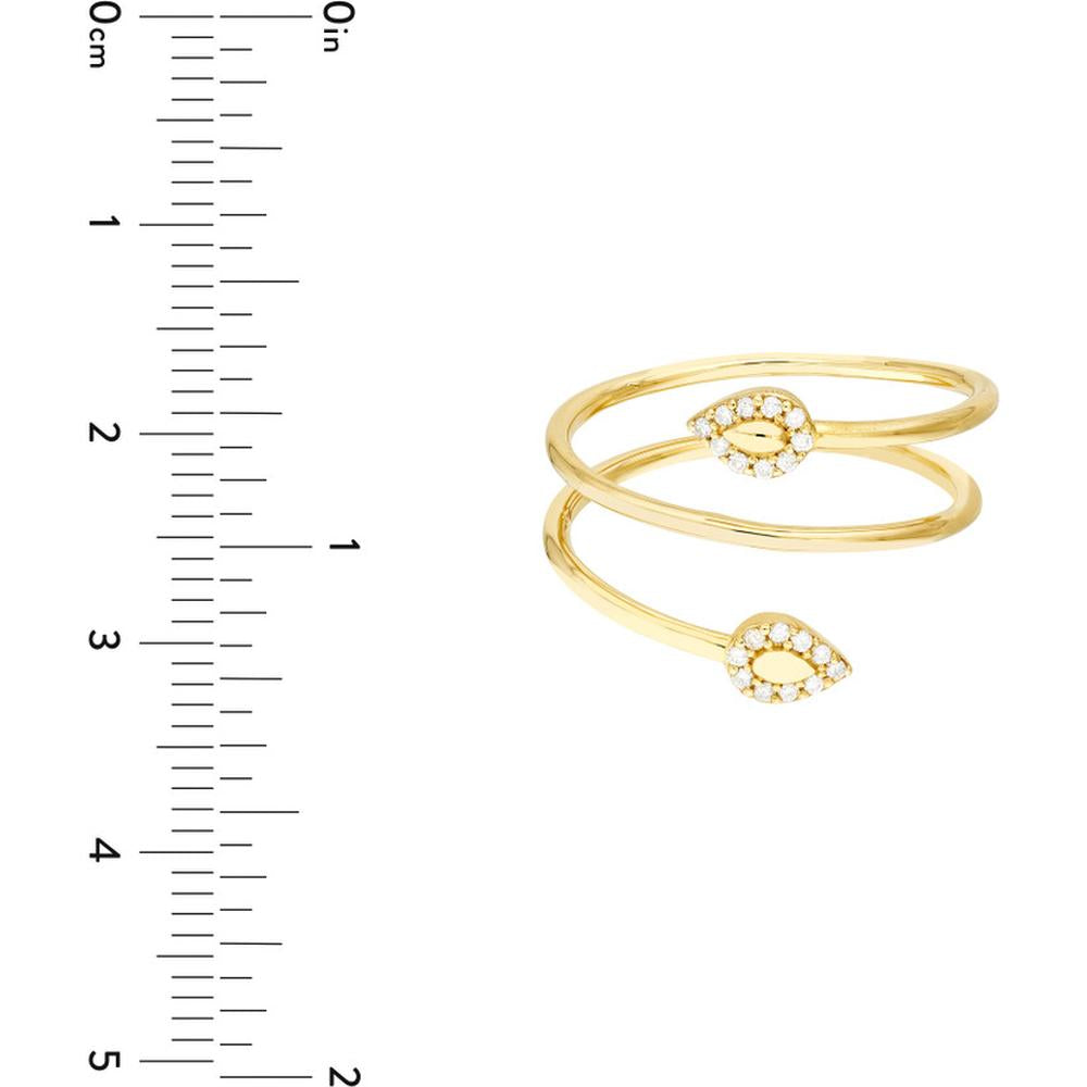 Olas d'Oro - 14K Yellow Gold Snake Head Diamond Tip Bypass Ring - 0.10 Carat Diamond Weight