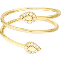 Olas d'Oro - 14K Yellow Gold Snake Head Diamond Tip Bypass Ring - 0.10 Carat Total Diamond Weight