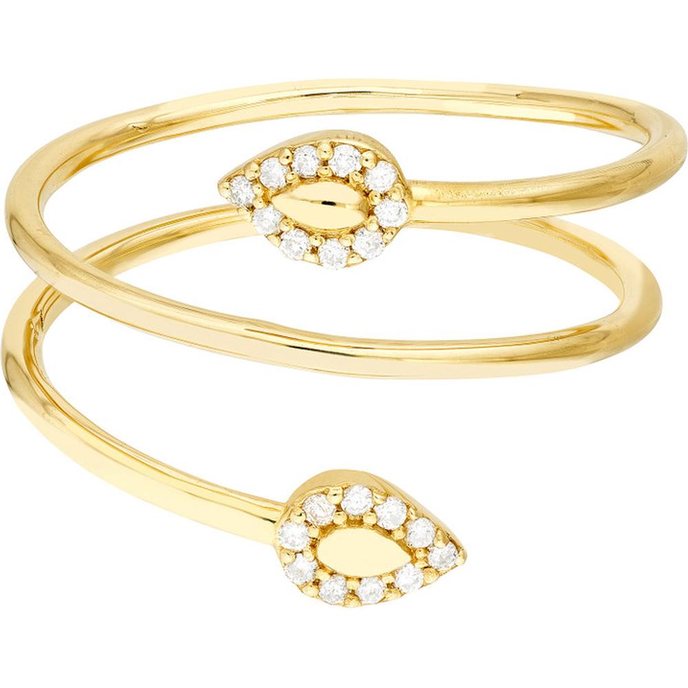 Olas d'Oro - 14K Yellow Gold Snake Head Diamond Tip Bypass Ring - 0.10 Carat Total Diamond Weight