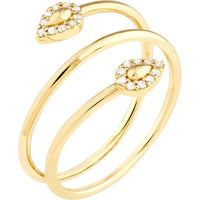 Olas d'Oro - 14K Yellow Gold Snake Head Diamond Tip Bypass Ring - 0.10 Carat Total Diamond Weight