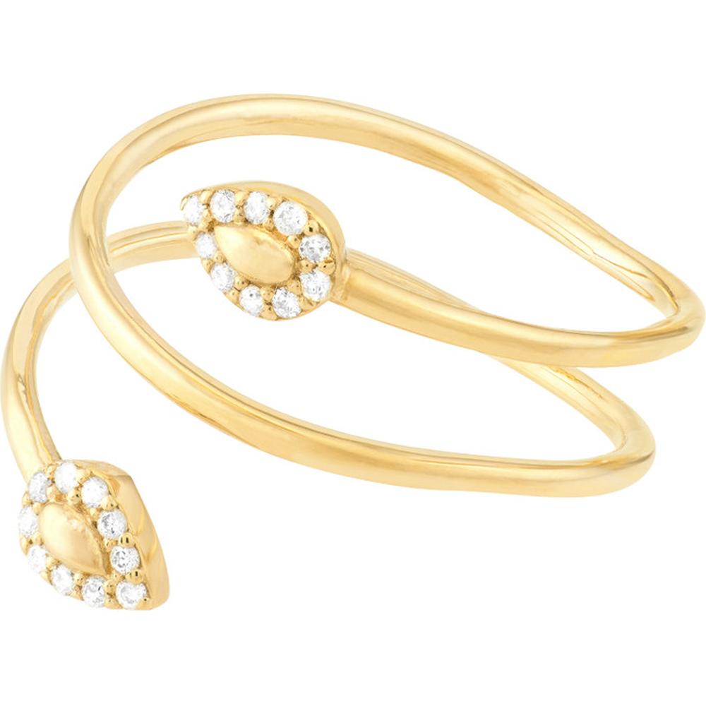 Olas d'Oro - 14K Yellow Gold Snake Head Diamond Tip Bypass Ring - 0.10 Carat Total Diamond Weight