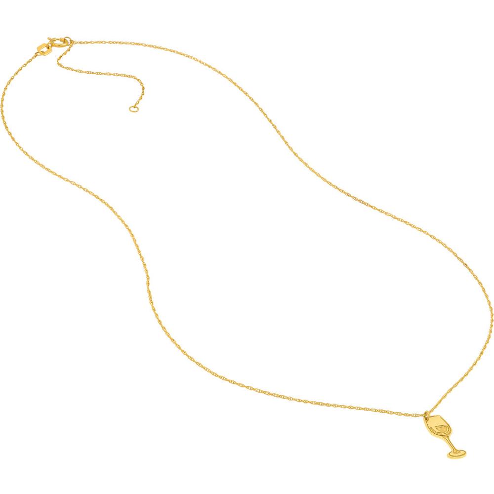 Olas d'Oro - 14K Yellow Gold So You Cocktail Glass Charm Necklace with 2" Extender - 1.01 Grams Total Weight