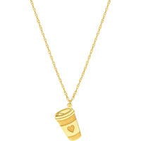 Olas d'Oro - 14K Yellow Gold So You Coffee Cup Necklace with Heart Pendant