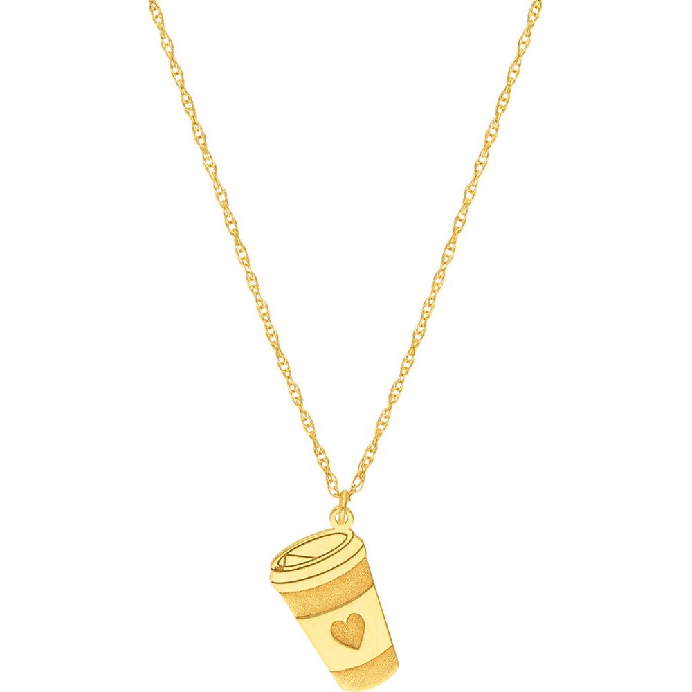 Olas d'Oro - 14K Yellow Gold So You Coffee Cup Necklace with Heart Pendant