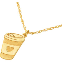 Olas d'Oro - 14K Yellow Gold So You Coffee Cup Necklace with Heart Pendant