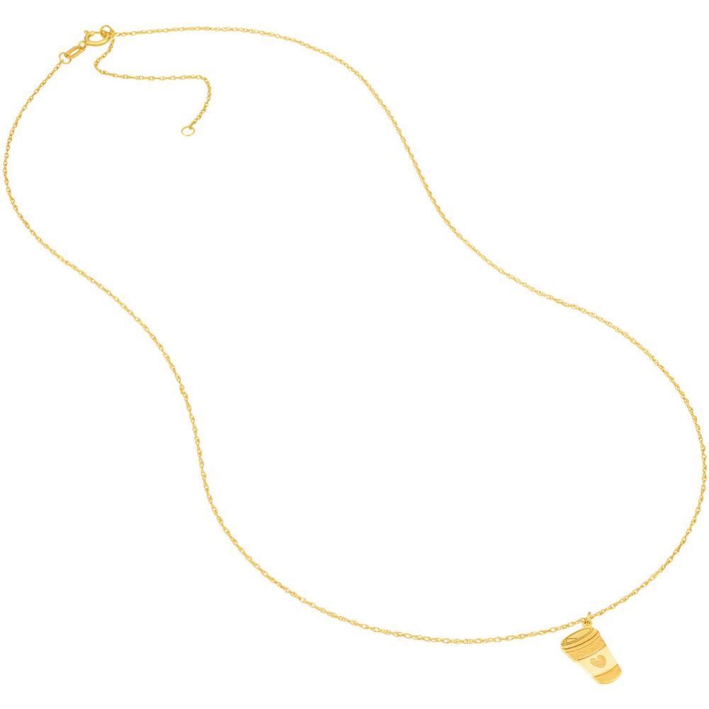 Olas d'Oro - 14K Yellow Gold So You Coffee Cup Necklace with Heart Pendant