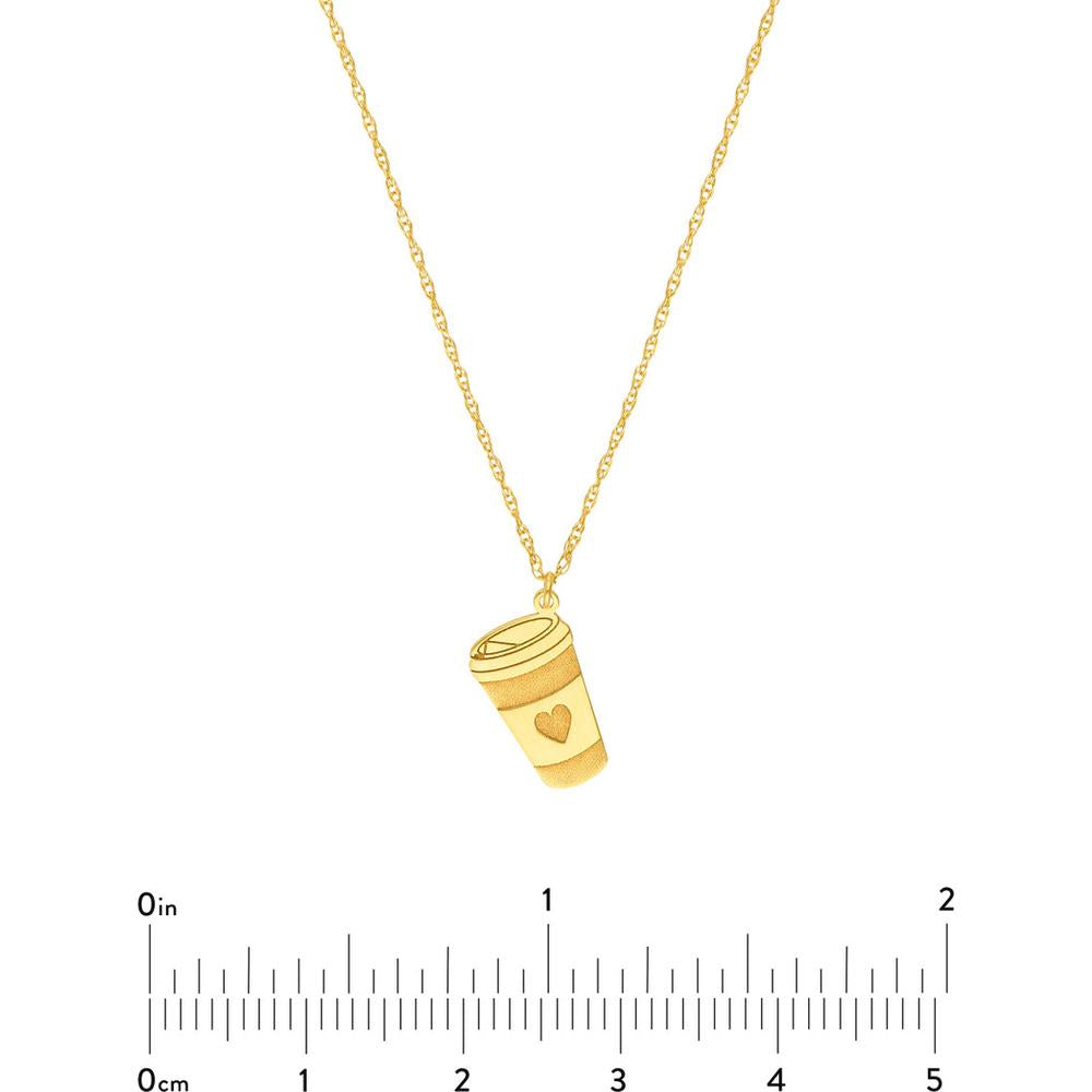 Olas d'Oro - 14K Yellow Gold So You Coffee Cup Necklace with Heart Pendant