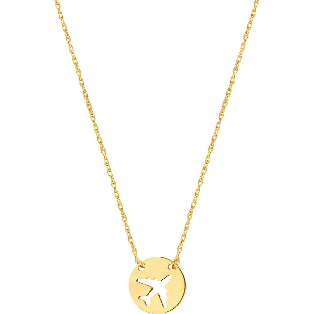 Olas d'Oro - 14K Yellow Gold So You Cutout Airplane Mini Disc Adjustable Necklace