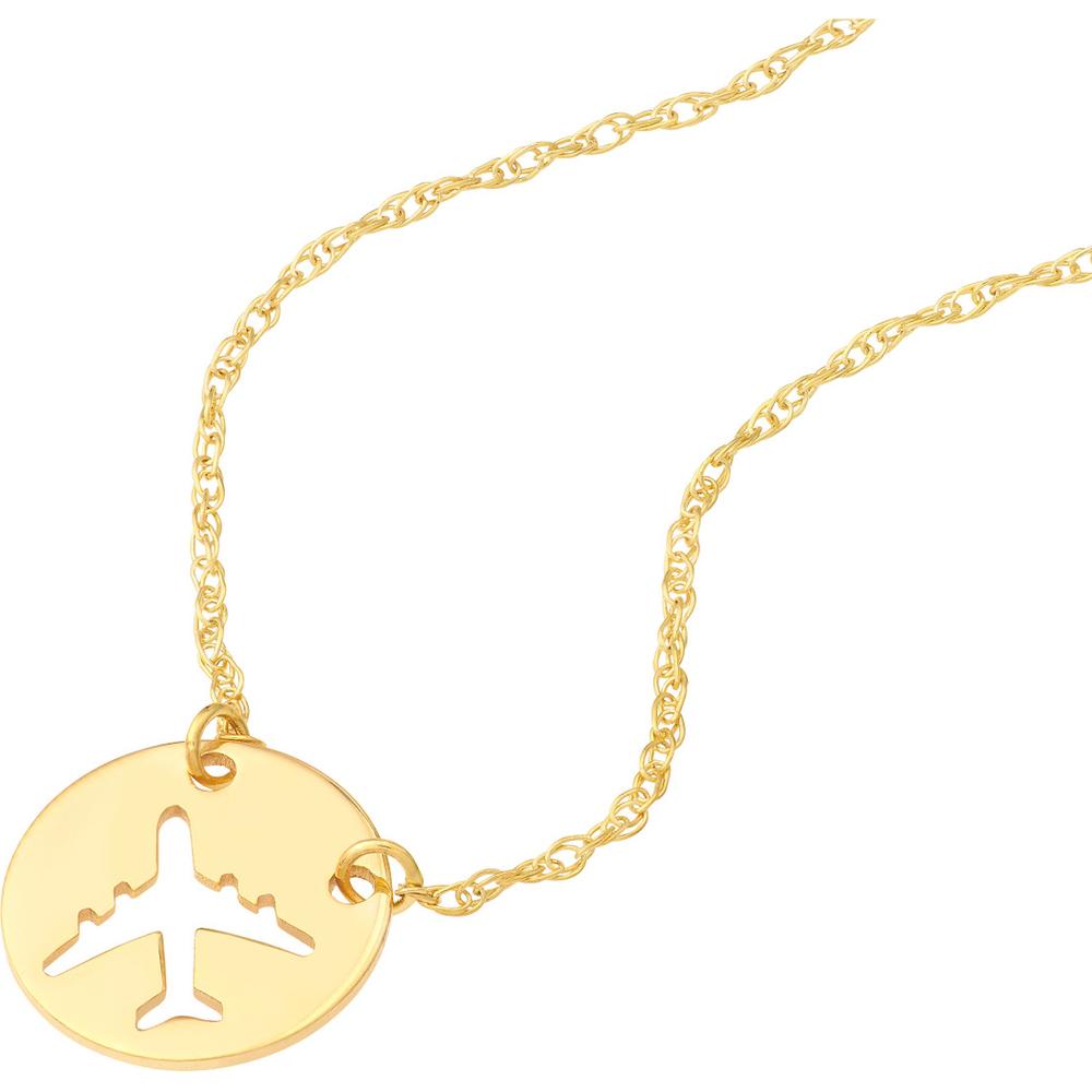 Olas d'Oro - 14K Yellow Gold So You Cutout Airplane Mini Disc Adjustable Necklace