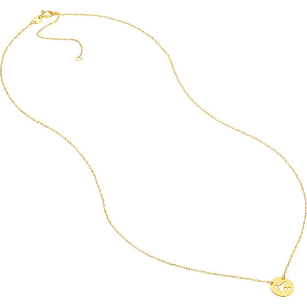 Olas d'Oro - 14K Yellow Gold So You Cutout Airplane Mini Disc Adjustable Necklace