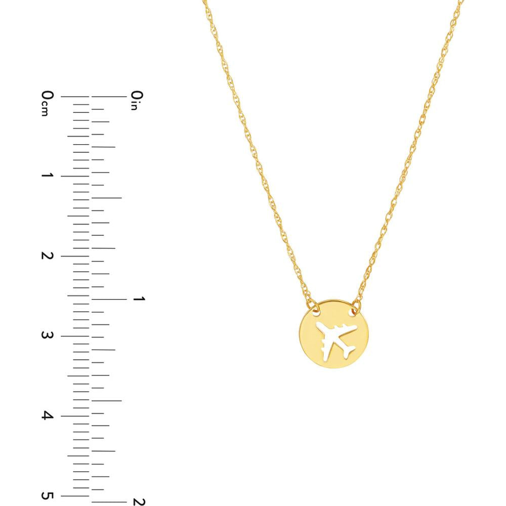 Olas d'Oro - 14K Yellow Gold So You Cutout Airplane Mini Disc Adjustable Necklace