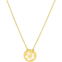 Olas d'Oro - 14K Yellow Gold So You Cutout Flower Mini Disc Necklace - Adjustable 16-18 Inches