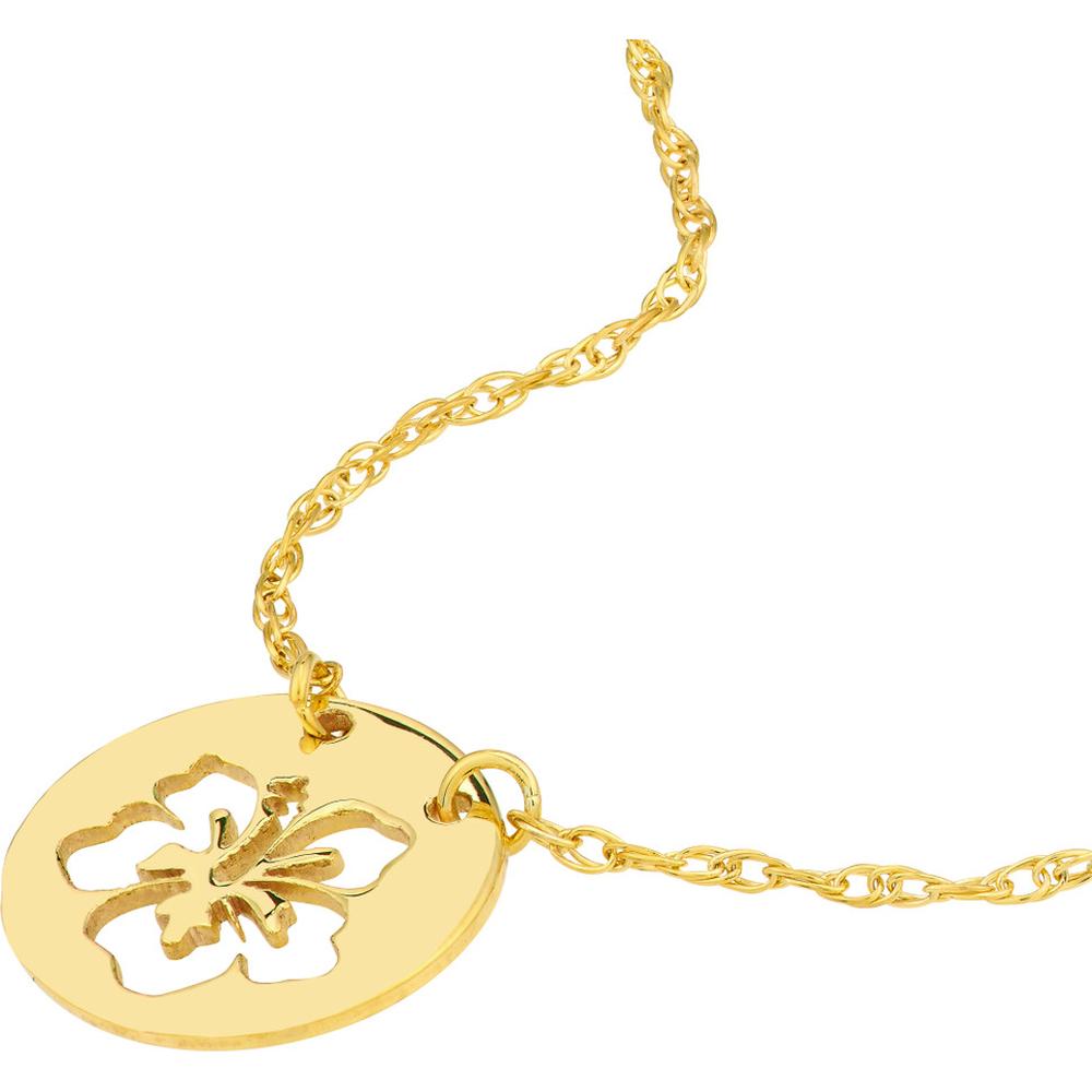 Olas d'Oro - 14K Yellow Gold So You Cutout Flower Mini Disc Necklace - Adjustable 16-18 Inches