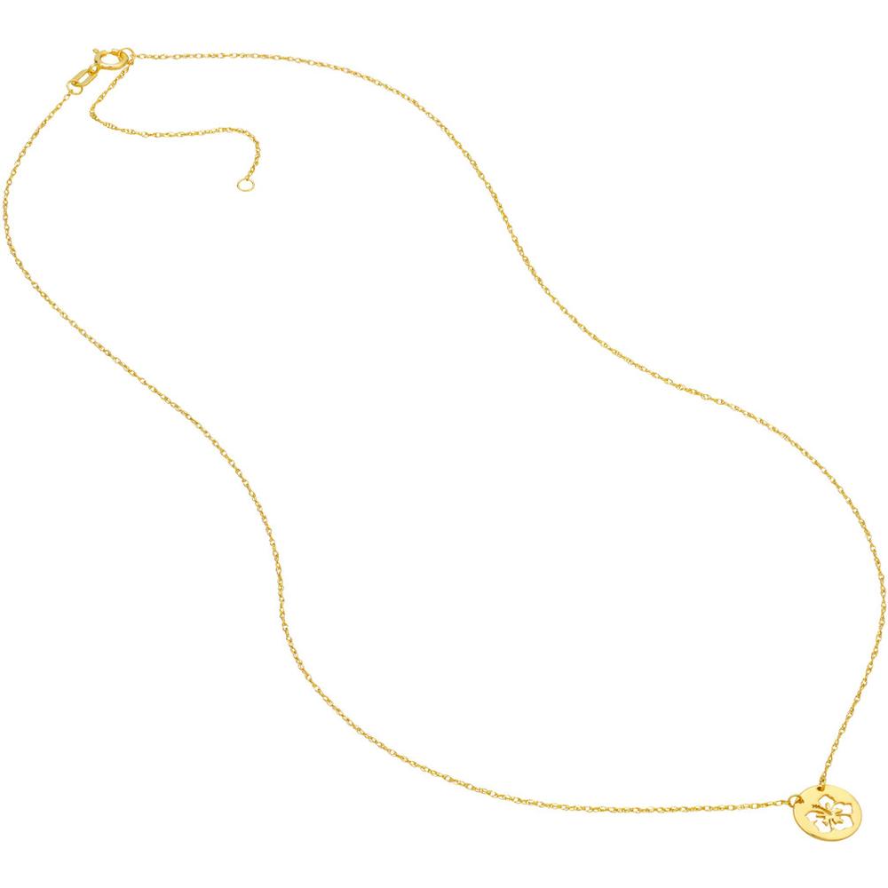 Olas d'Oro - 14K Yellow Gold So You Cutout Flower Mini Disc Necklace - Adjustable 16-18 Inches