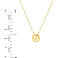Olas d'Oro - 14K Yellow Gold So You Cutout Flower Mini Disc Necklace - Adjustable 16-18 Inches