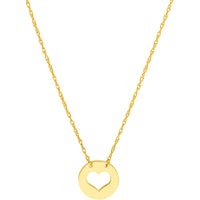 Olas d'Oro - 14K Yellow Gold So You Cutout Heart Mini Disc Necklace - Adjustable