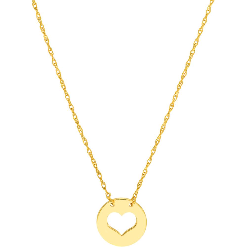 Olas d'Oro - 14K Yellow Gold So You Cutout Heart Mini Disc Necklace - Adjustable