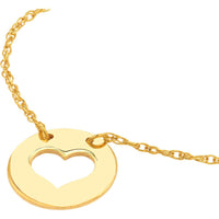 Olas d'Oro - 14K Yellow Gold So You Cutout Heart Mini Disc Necklace - Adjustable